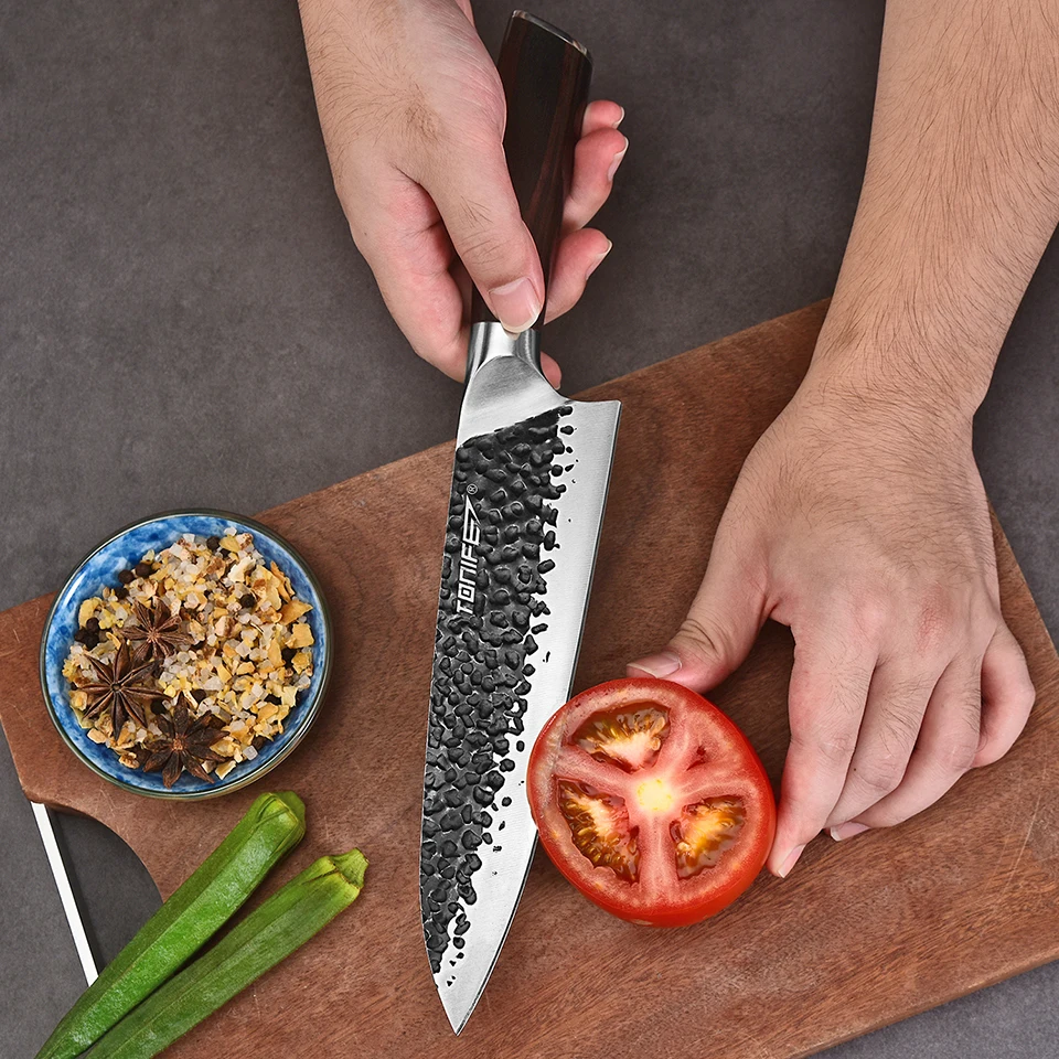 

TONIFE 8 Inch Handmade Chef Knife Kitchen Knives Slicing Cooking Tools Pakkawood Handle Gift Box Meat Bone Fish Fruit Vegetables