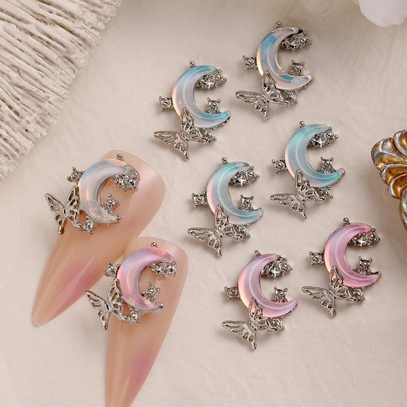 

10PCS 3D Luxury Alloy Butterfly Nail ArtCharms Moon Rhinestone Accessories Parts For Nails Decoration Manicure Supplies Material