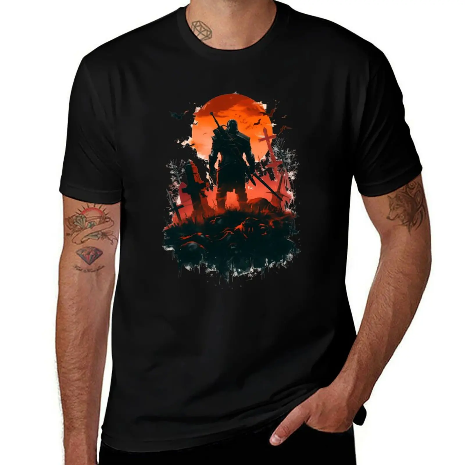 

Monster Slayer and the Blood Moon - Witcher T-Shirt vintage t shirts vintage men clothes