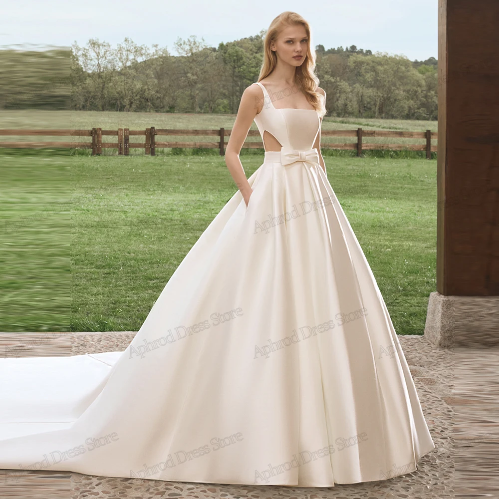 Klassische Brautkleider, einfache Brautkleider, A-Linie, Satin-Roben für formelle Partys, ärmellos, rückenfrei, Vestidos de Novia, individuell