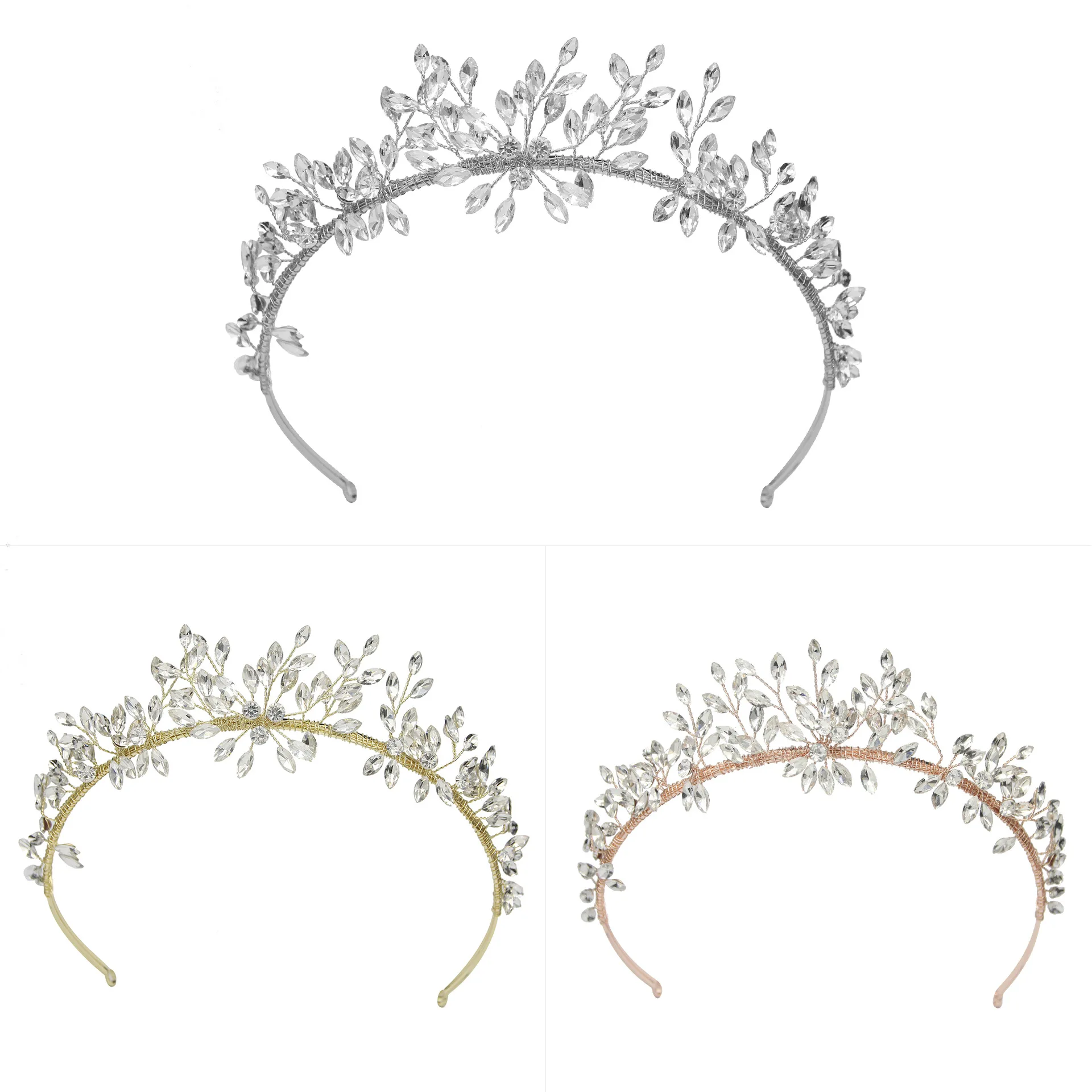 Bridal Crown Alloy Crystal Queen Hair Band Children's Party Birthday Head Crown Simple Wedding Head High-Grade Jewelry