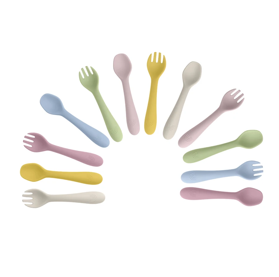 1PCS  Infant Soft Silicone Feeding Tableware For Toddler Kids Cartoon Cutlery Training Fork Spoon Set Baby Accessories