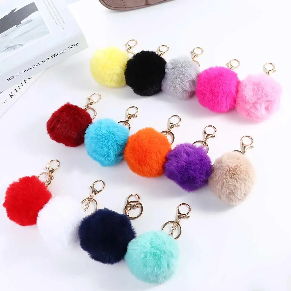 1PC 8cm Cute Rex Rabbit Plush Keychain Fluffy Pom Pom Bag Backpack Decoration Car Keychain Pendant Jewelry