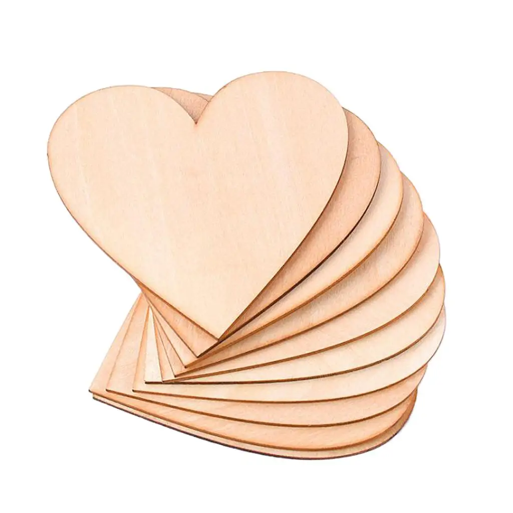 10Pcs Wooden Heart Slices Blank Name Tags Unfinished Wood Cutout Labels Pieces for Wedding Projects Card Making