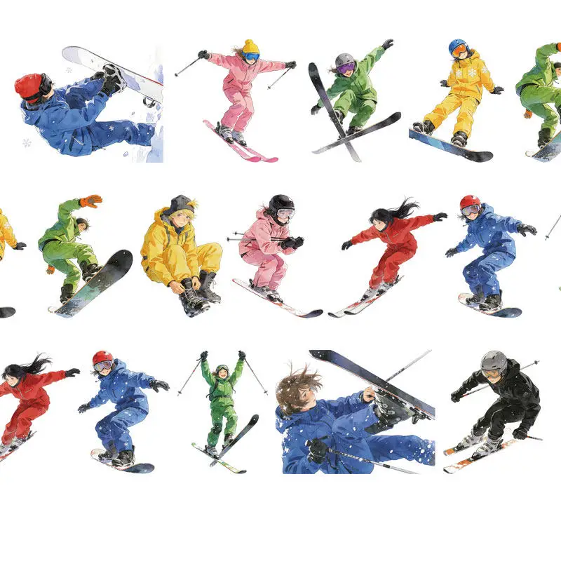 

Homemade Skier Pet Winter Ski Character Handbook Tape Collage Decorative Guka Landscaping Character Tape Sticker