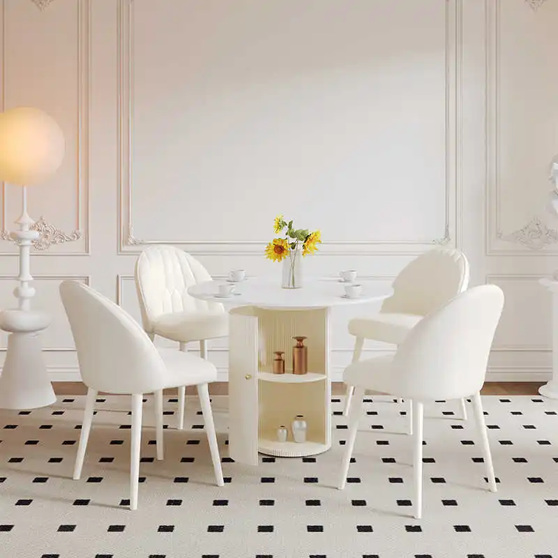 

Cream wind round dining table household small apartment slate negotiation table and chair combination modern simple