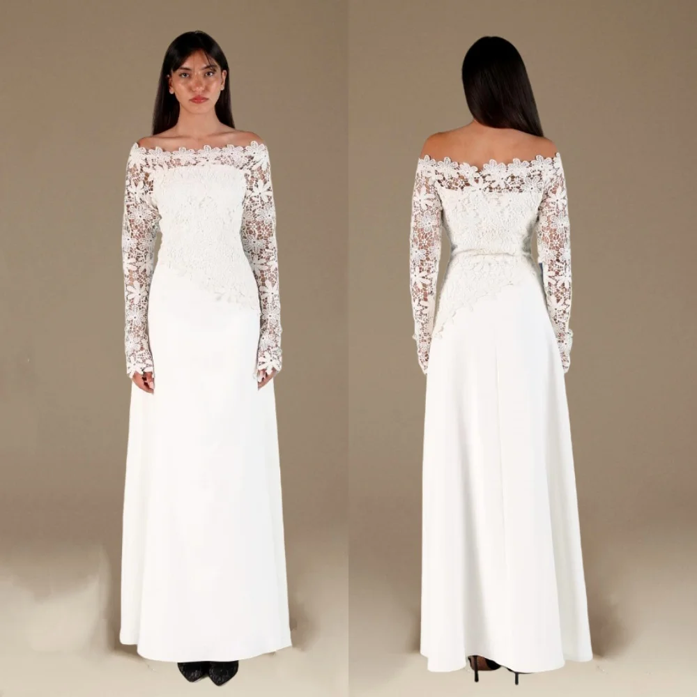 

Customized Jersey Lace Off-the-shoulder A-line Long Dresses Bespoke Occasion Simple Dress Woman Elegant Party Wedding Charming
