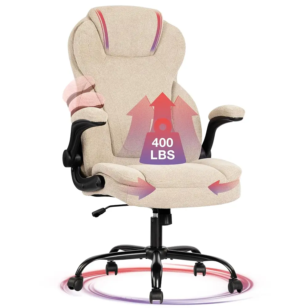

Big And Tall Fabric Office Chair 400Lbs-Heavy Duty Executive Desk Chair With Extra Wide Seat, High Ba Ergonomic Leather
