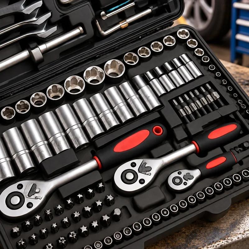 46-Piece Socket Set with Ratchet, Extensions, and Durable Case - Chrome Vanadium Steel for Car and Home Repairs