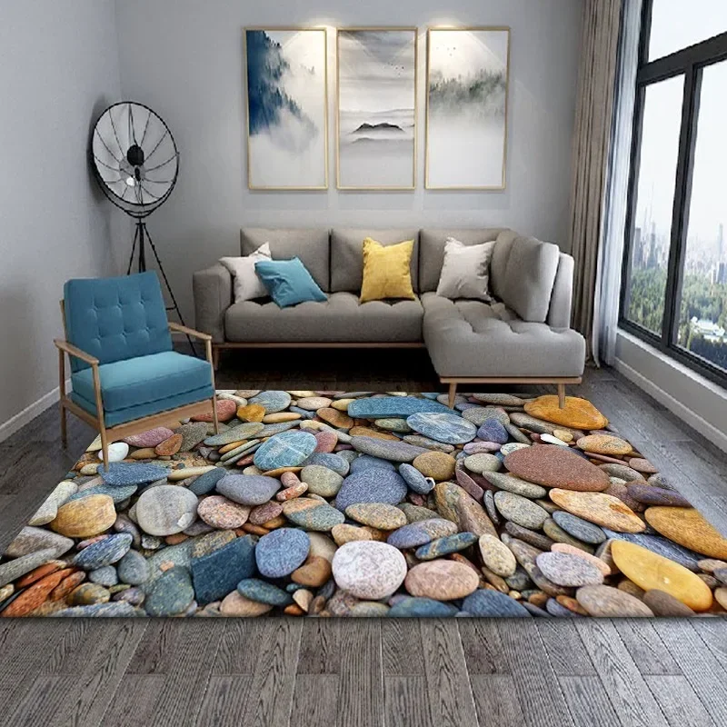 Cobblestone 3D Living Room Carpet Visual Corridor Mat Hotel Office Creative Bedroom Stone Floor Mat Living Room Decoration POD