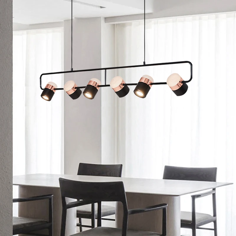 Nordic Creative Minimalist Long Strip Chandelier LED Restaurants Living Room Kitchen Bar Counter
