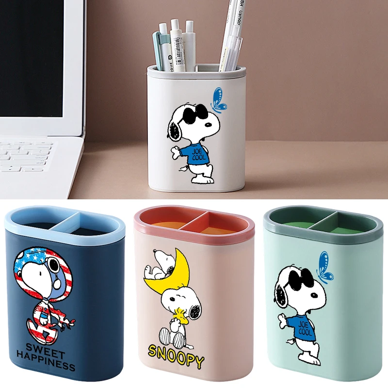 

Snoopy Pen Holders Student Stationery Storage Office Desktop Makeup Brush Pencil Pot Home Study Organizer Cartoon Plastic Box