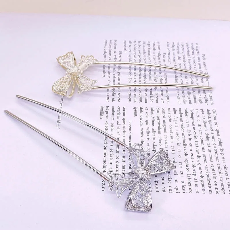 دبوس شعر على شكل حرف U بفيونكة مجوفة عالية الجودة دبوس شعر معدني على الطراز الصيني الجديد على الطراز العتيق إكسسوارات شعر متعددة الاستخدامات دبوس شعر نسائي #2