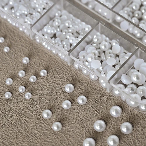 Imagen 2 del producto 12 rejillas de perlas semicirculares, abalorios 3D para uñas, 1,5/2/2, 5/3/4/5mm, perlas blancas planas, joyería para uñas, artesanía de uñas, diamantes de imitación de perlas