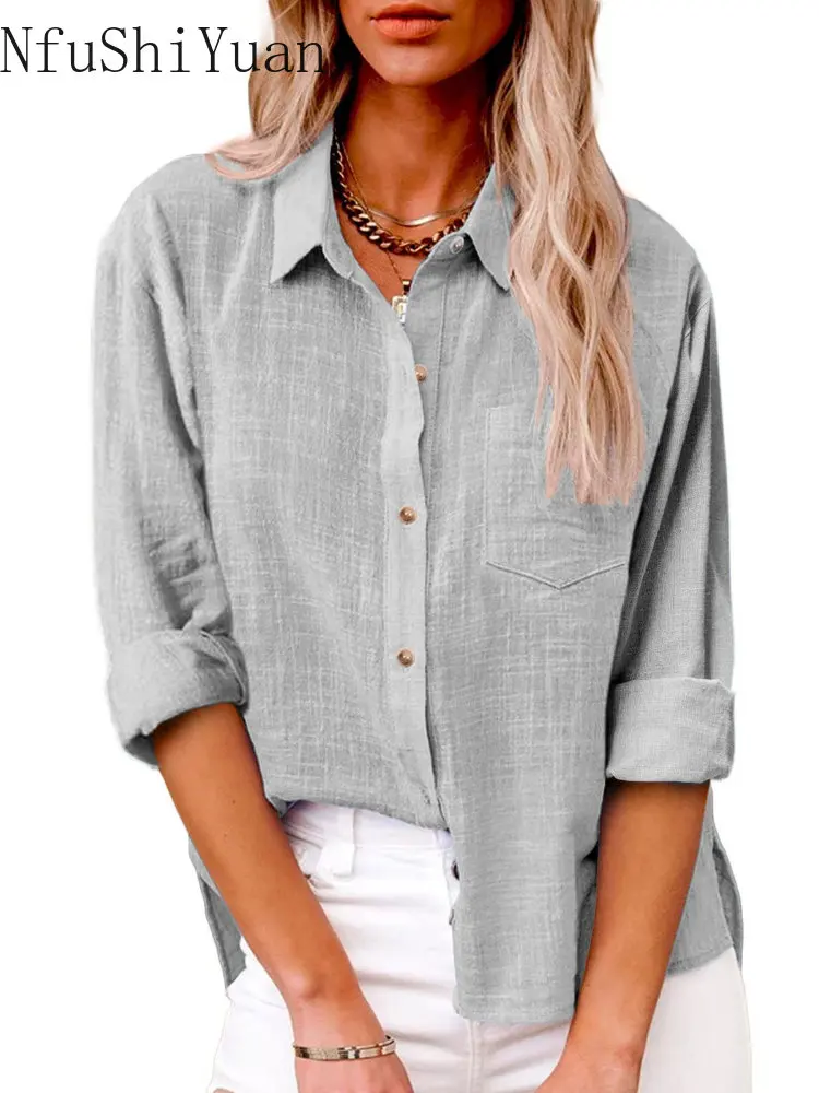 South Korea's Fashionable New Spring Long Sleeve Cotton and Linen Shirt Womens Tops  Blouse  Blouse Femmes  Shirts  Women Shirt