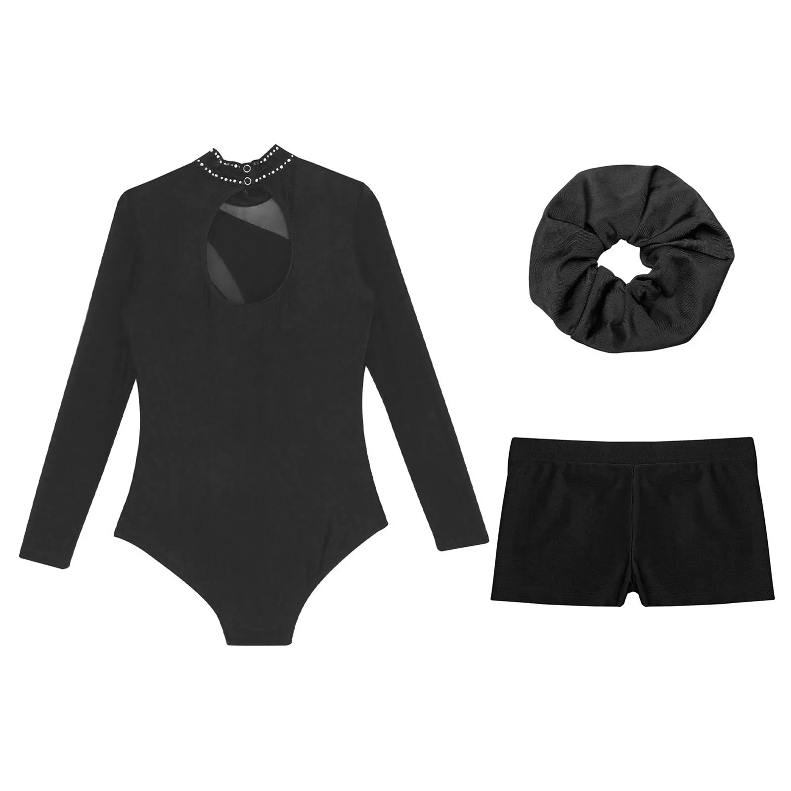 Conjuntos de balé para meninas, roupas esportivas, ginástica, patinação artística, roupa de dança, manga longa, strass, collant com shorts, faixa de cabelo