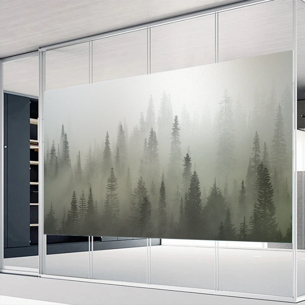 

Privacy Window Film UV Blocking Heat Control Window Coverings Static Cling Foggy Forest Decorative Privacy Glass Window Sticker