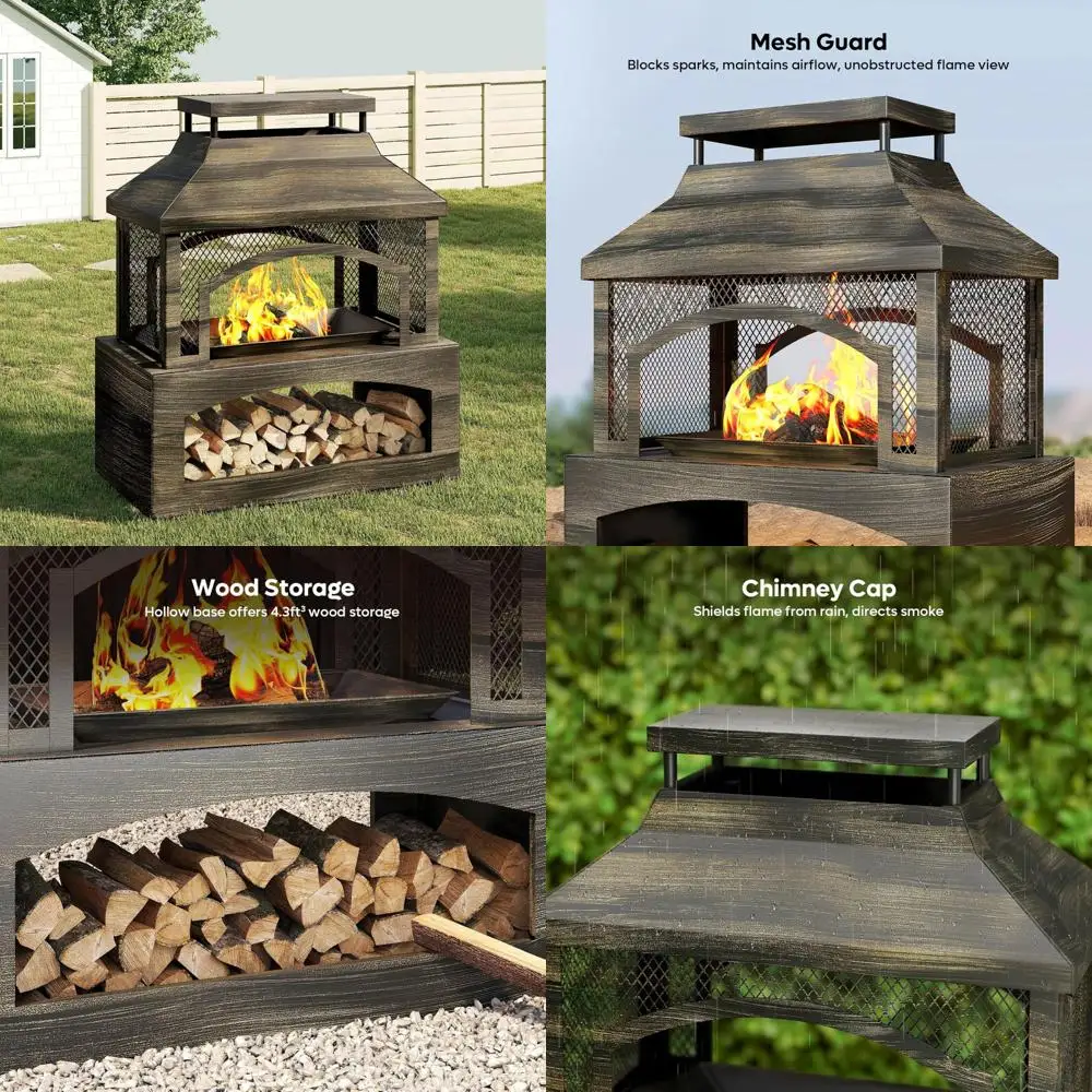 

Прямоугольная уличная костра с дровью для покера, деревянным хранилищем и дождевиком — камин Bestier 37.