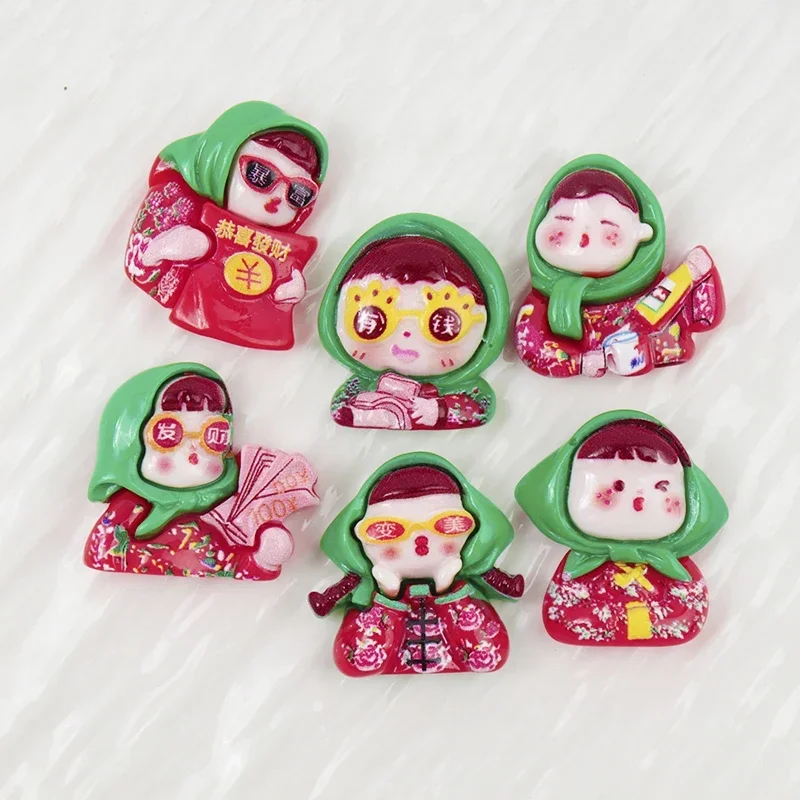 10/100Pcs Chinese Northeast Girl Resin DIY Craft Scrapbook DIY Jewelry Children Gift Hairpin Accessories Materials Kawaii Decor