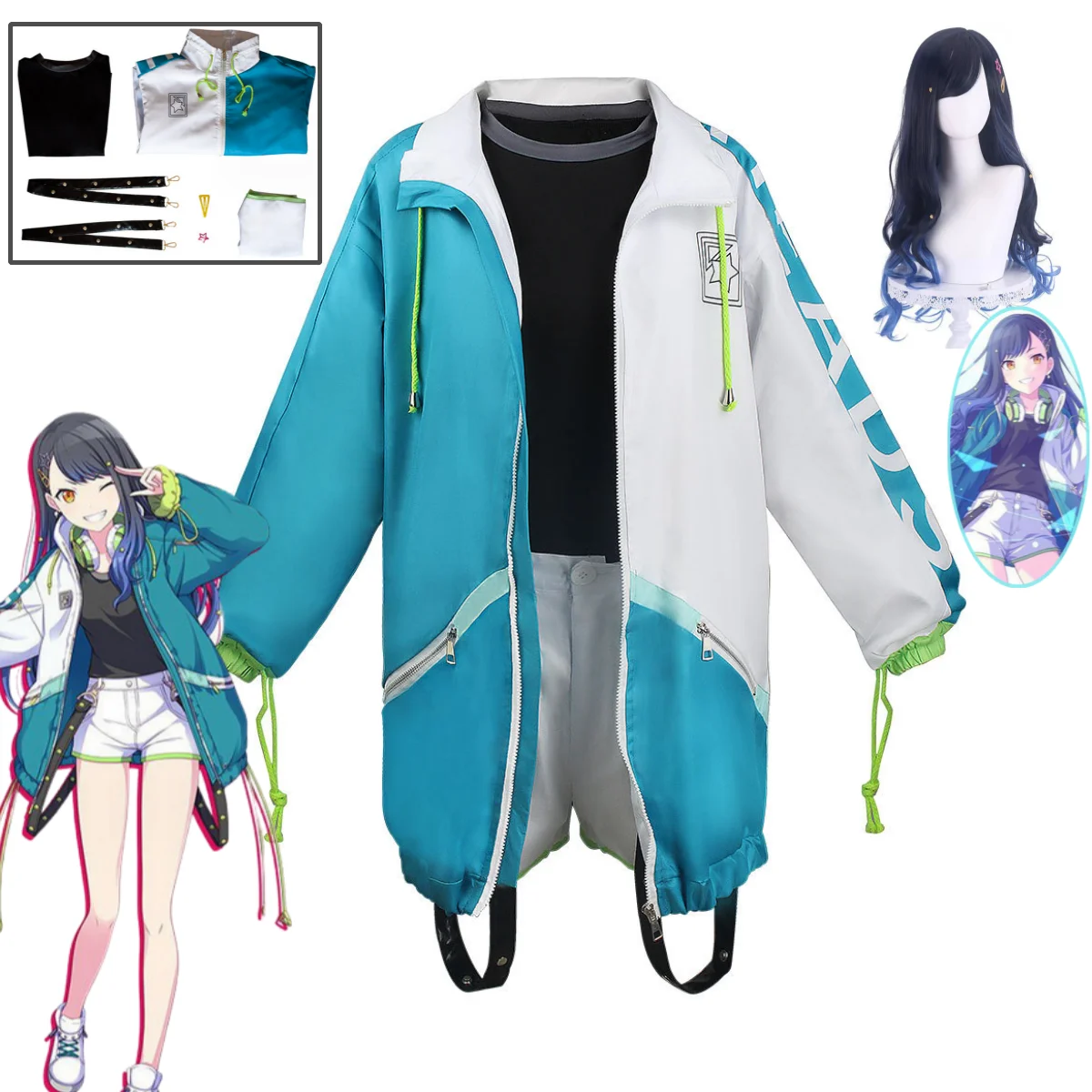 

Proyek Sekai Panggung Penuh Warna! Shiraishi Kostum Cosplay Jacket Uniform Wig Hairpin Halloween Party Anime Costume