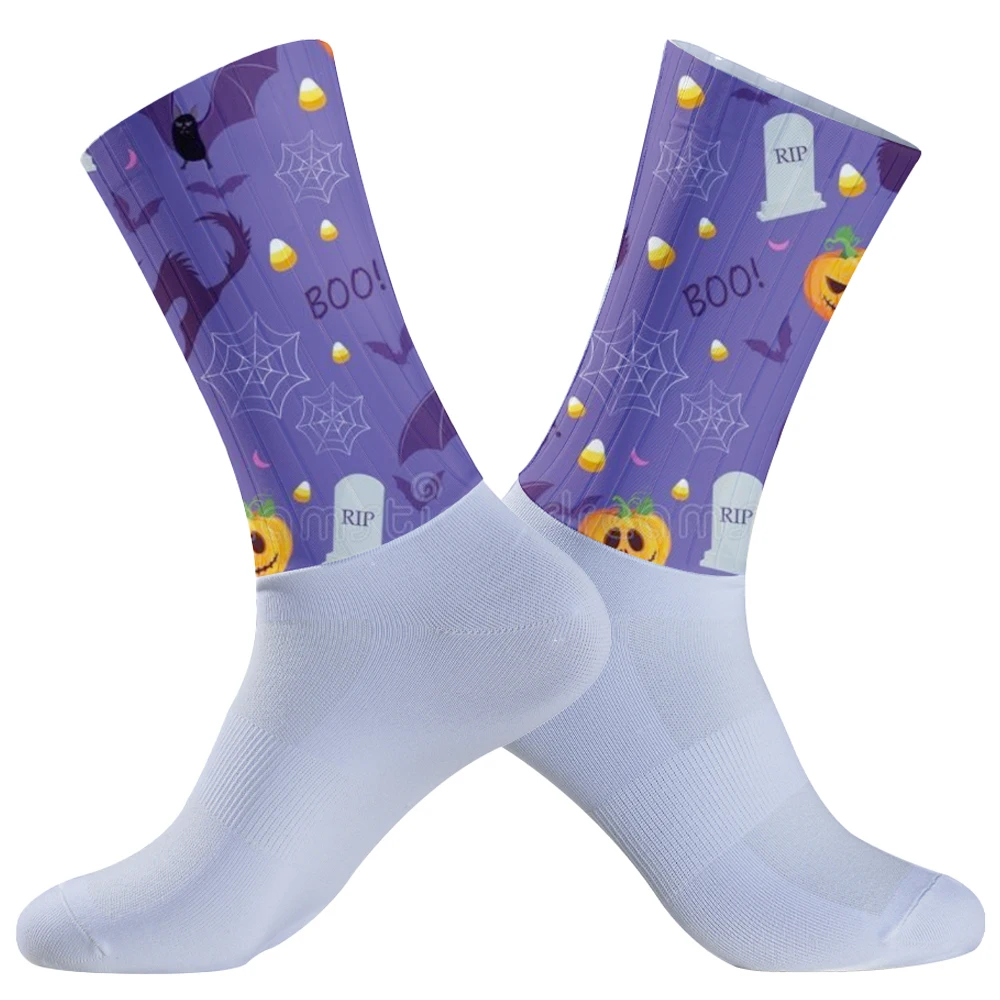 2024 Halloween Rad socken Mid-Calf Sports ocken zum Radfahren Laufen, schweiß absorbierende atmungsaktive Sports ocken für Männer Frauen