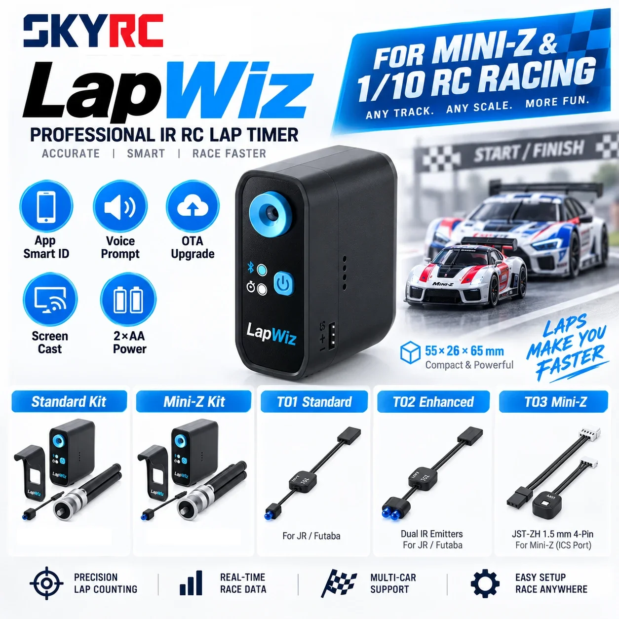 SkyRC LapWiz Smart RC Lap Counter T01 T02 T03 Mini-Z Standard Transponder Standard Kit Version for Mini-Z 1/10 RC Racing Car