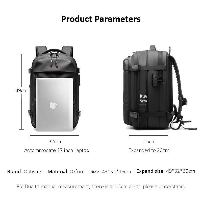 Travel Men 17 Inch Outdoor Expandable Laptop Backpack Vacuum Compression Backpack Business Large Capacity School Backpack
