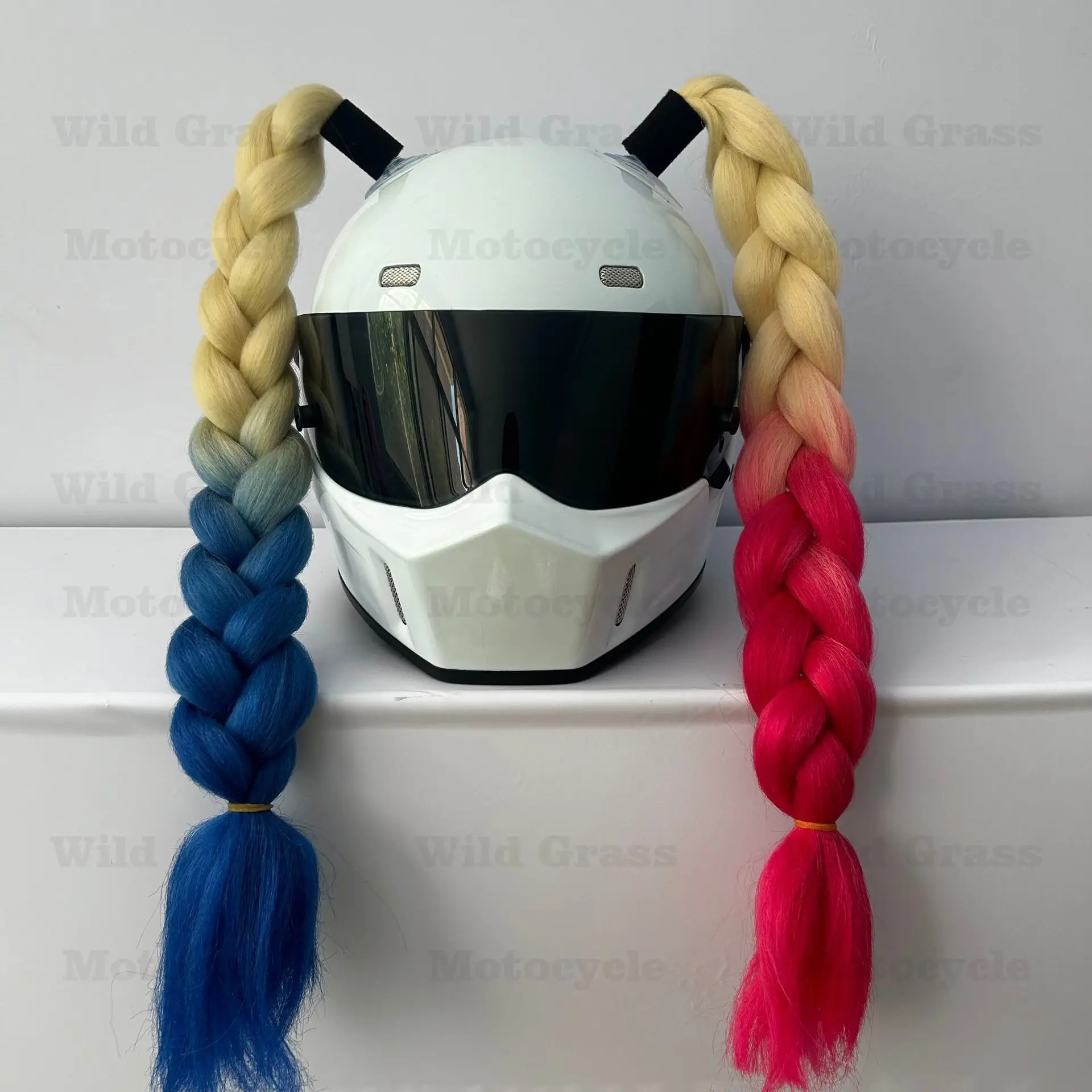 Motorcycle Helmet Double Ponytail Decorations Clown Braids Suction Cup Helmet Hair Ornaments Personality Locomotive Accessories