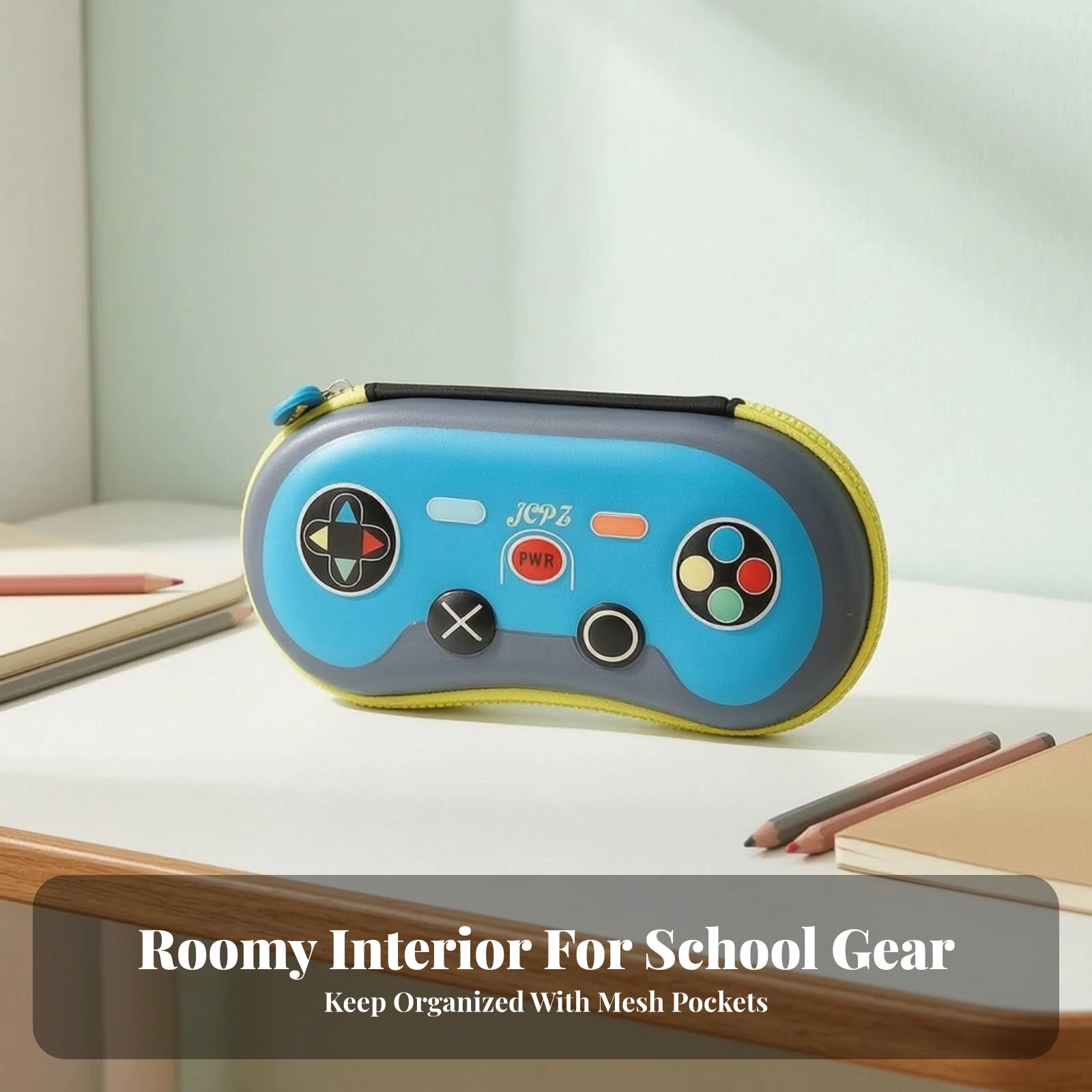 Gamepad Pencil Case Hard Shell Pencil Case with Mesh Divider Stationery Organizer Water-Resistant Pen Pouch Shockproof