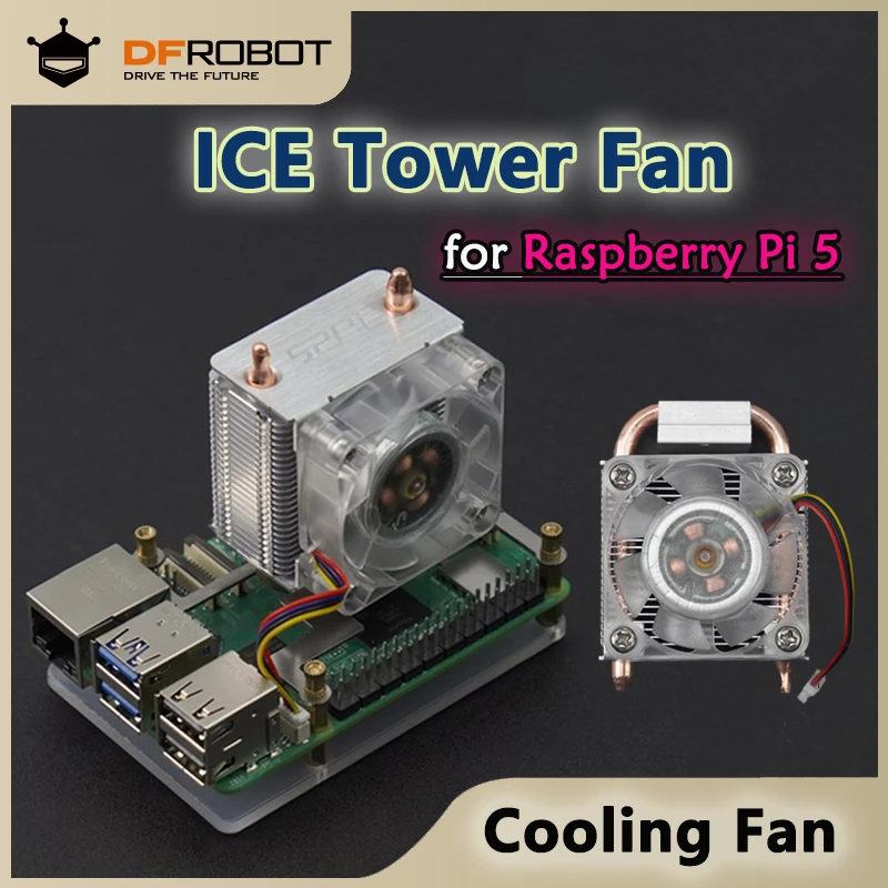 

ICE Tower Fan for Raspberry Pi 5 RPi5 Cooler, U-Shaped Copper Tube, Cooling Fan, With Colorful RGB LED
