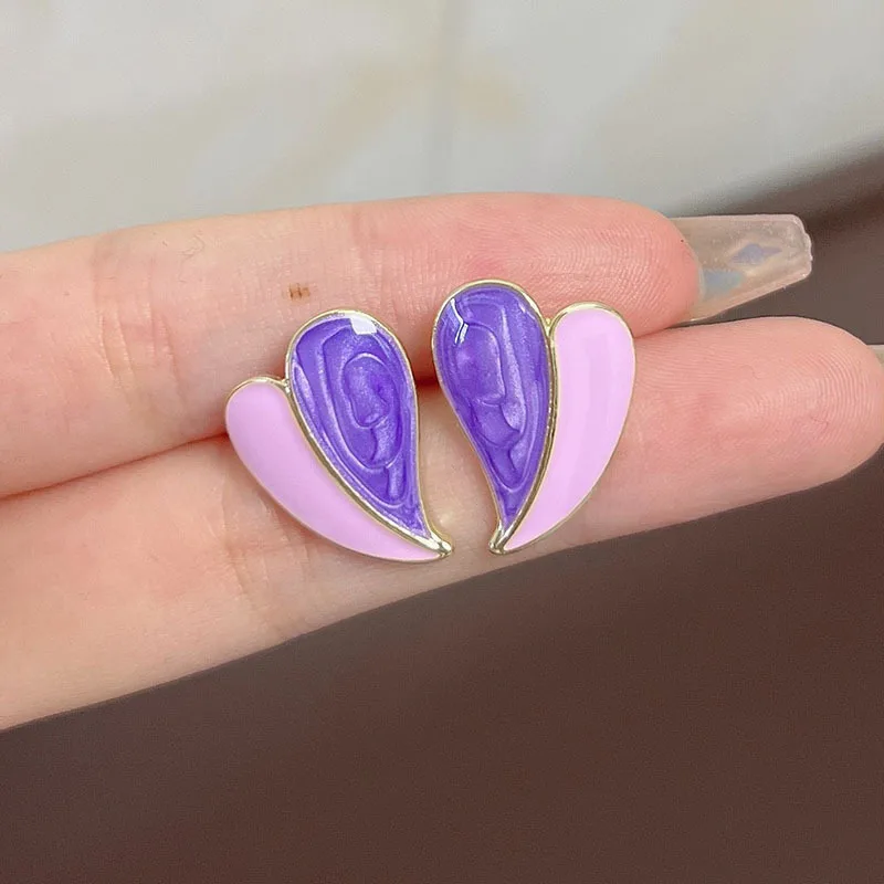 Wholesale Big Heart Stud Earrings for Women Girl Korean Love Drop Glaze Aesthetic Daily Life Minimalist Jewelry