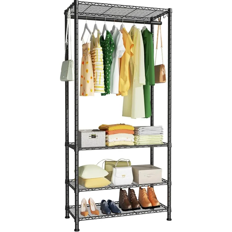 

Portable Closets, 4-Tier Freestanding Metal Garment Rack and Clothes Storage Wardrobe