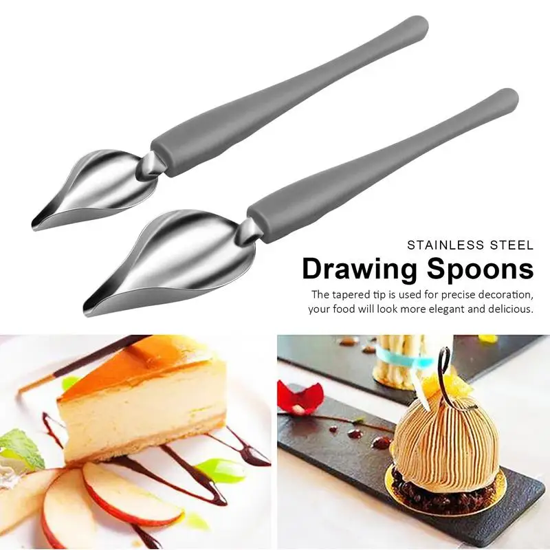 ChefValon Sauce Plating Art Pencil Dessert Decorating Draw Design Kitchen Stainless Steel Portable Painting Spoon