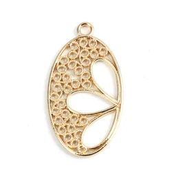 10 PCs Oval Hollow Flower Charms Zinc Based Alloy Pendants Gold Color For DIY Necklace Earring Jewelry Making