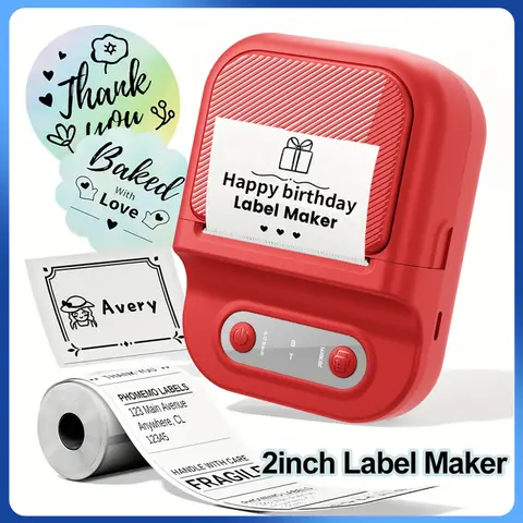 2-inch/58MM Thermal Label Printer Inkless Bluetooth Portable Label Maker or Round/Transparent/White Color Sticker Paper