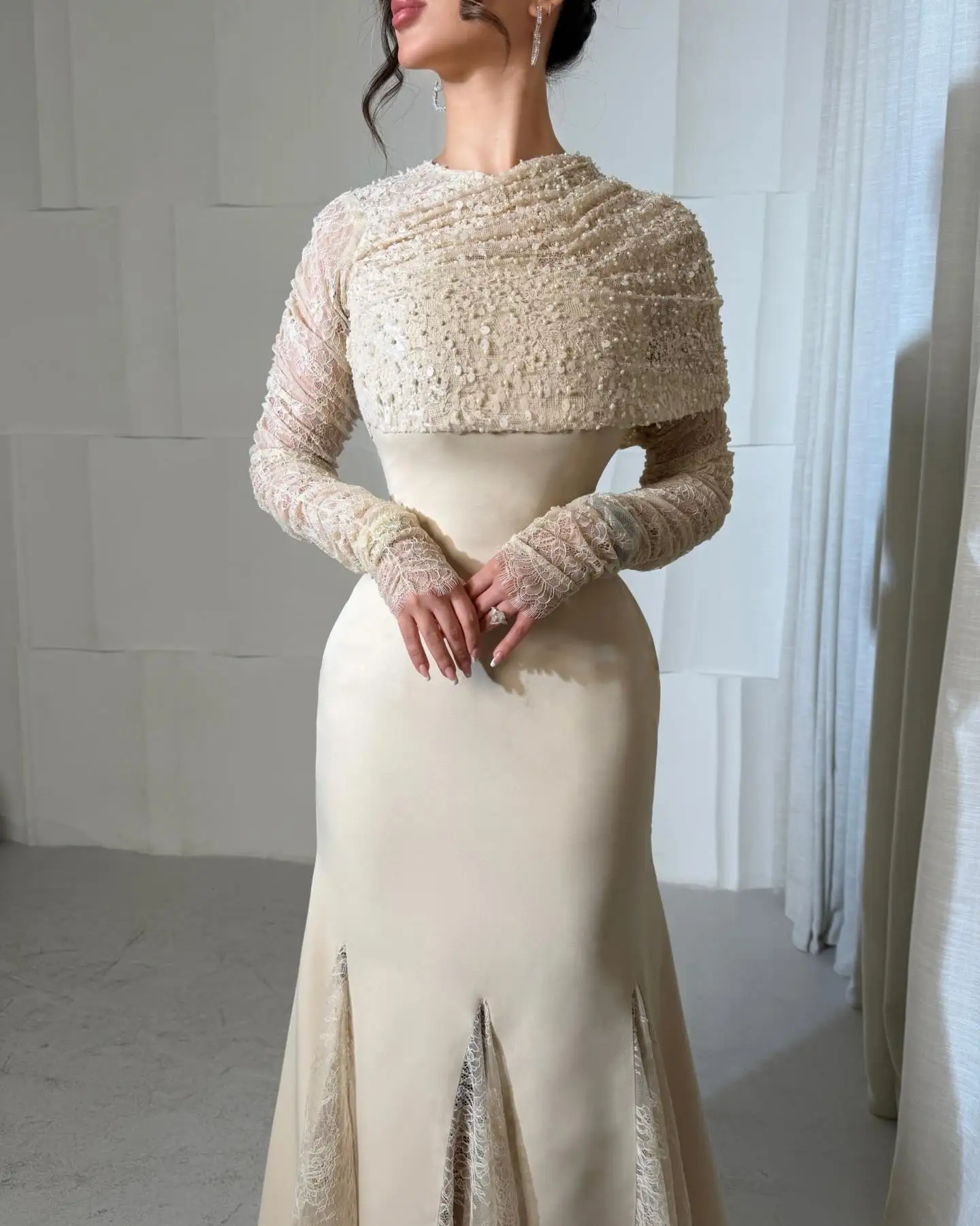 Arabia Delicate Prom Dresses Mermaid Lace Sequined Pearls Evening Dresses Exquisite Women's Formal Evening Gowns Customized