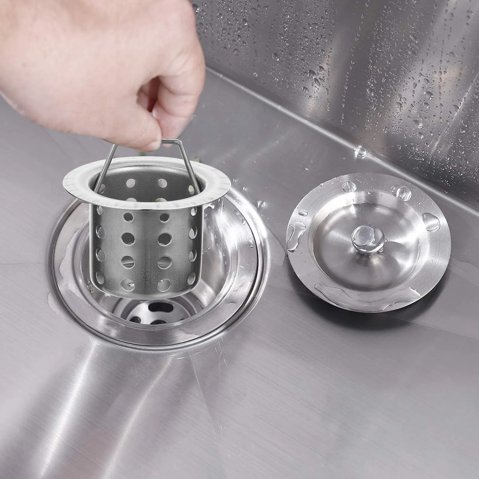 

Stainless Steel Sink Strainer Basket with Ergonomic Handle for Easy Lifting Kitchen Drain Filter Strainer Anti-Clogging Round