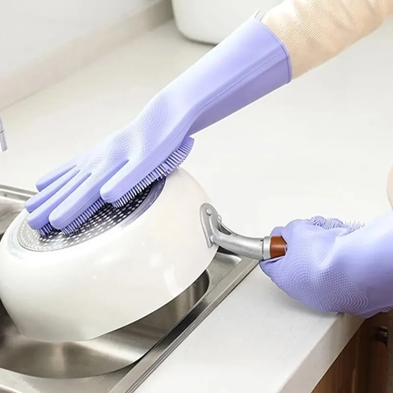 Kitchen Silicone Cleaning Gloves Easy To Foam, Non-slip, Insulating, Easy To Clean, Thick And Durable