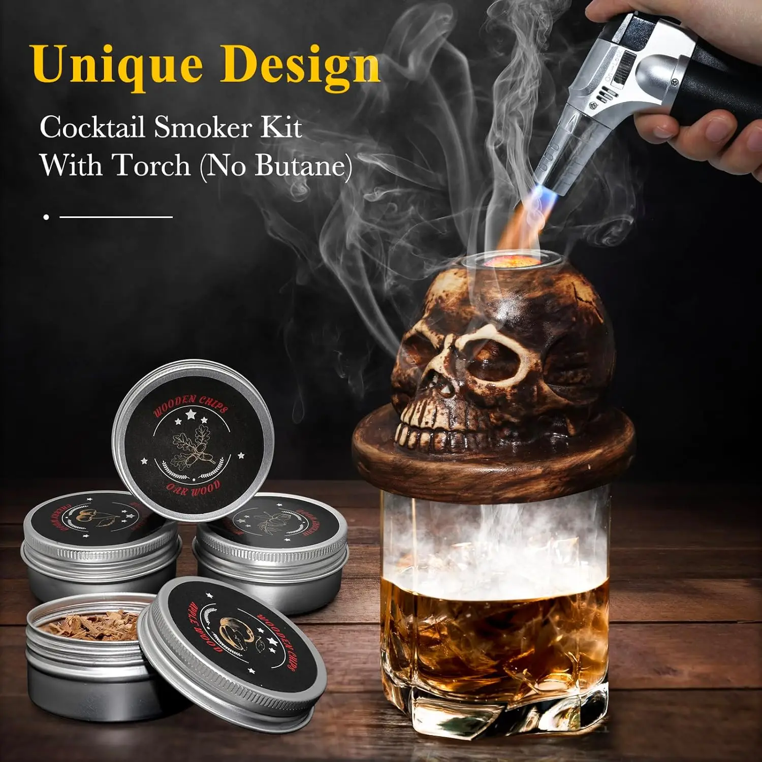 Cocktail Making, Wood, No Color Mentioned, Comes with Torch and 4 Flavors Wood Smoker Chips, Unique Gift