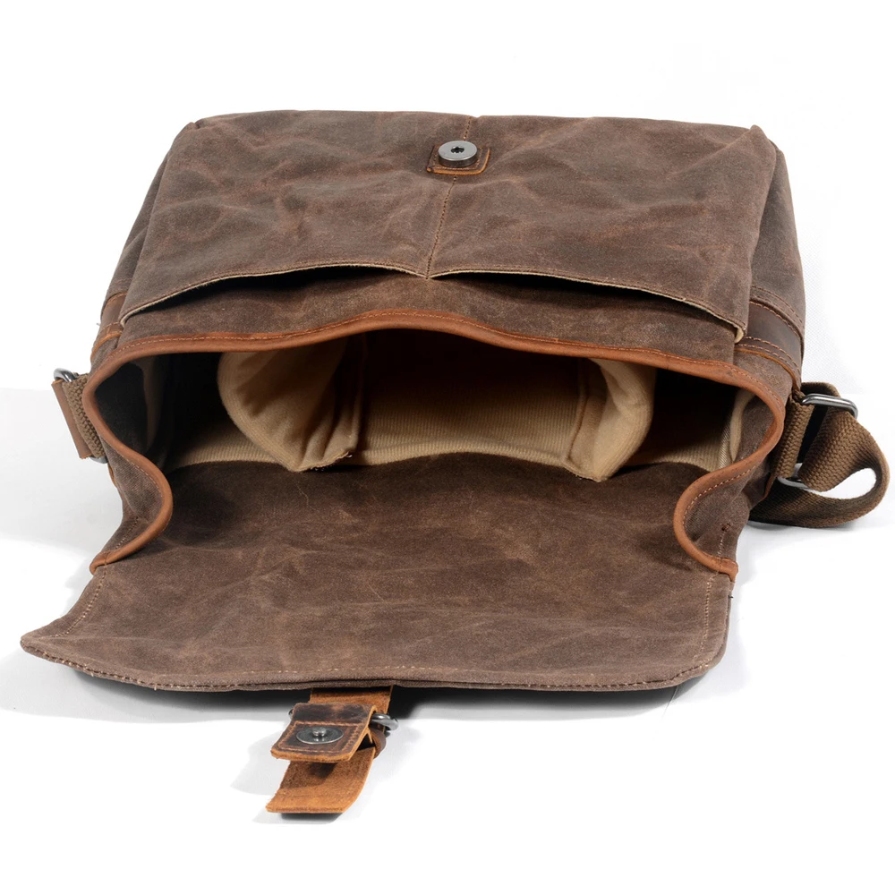 Waterproof Retro Batik Canvas & Cowhide Photography Video Camera Messenger Bag Men Women Casual Shoulder Travel Case for DSLR