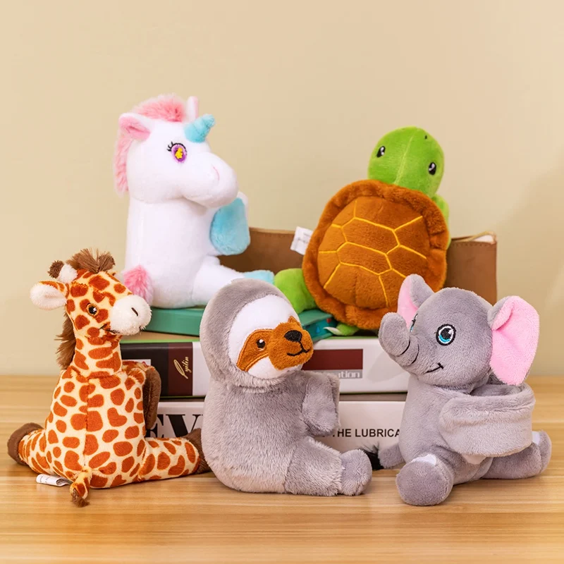14*12CM Schöne Elefant Einhorn Giraffe Faultier Schildkröte Slap Snap Wrap Armband Armband Plüsch Stofftier Puppe Armband – Detail 15
