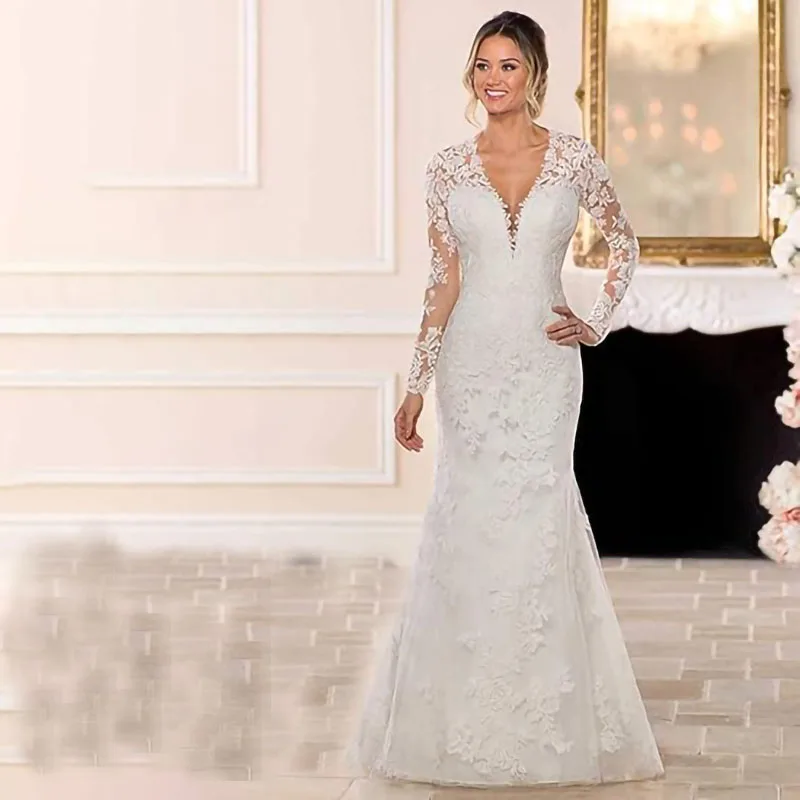 Abiti da sposa da donna Fair per la sposa 2024 con scollo a V cinghie di perline Appliques di pizzo abito da sposa per le donne