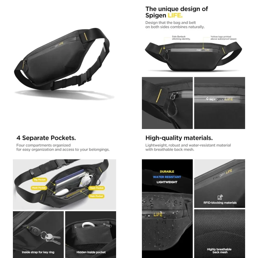 

Life Fanny Pack for Passport Holder, Secure Hidden Travel Wallet with 4 Separate Pockets, Waist Bag, Water Resistant, Durable,
