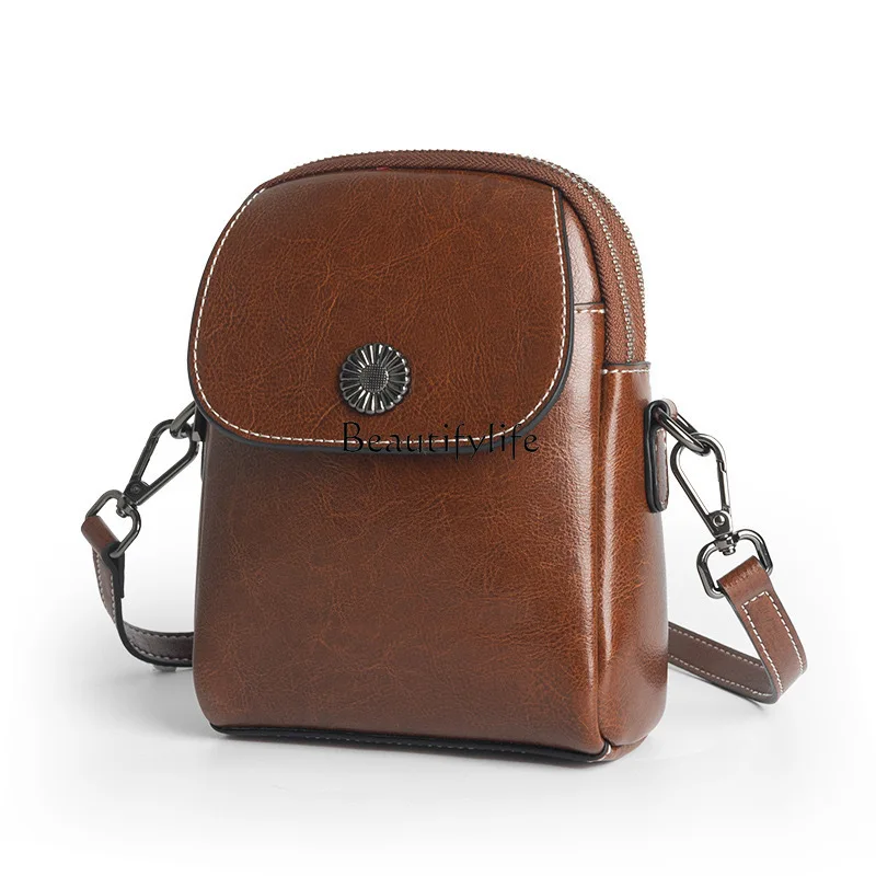 

Leather Crossbody Bag, All-Matching Vertical Multi-Layer, One-Shoulder Fashion, High Sense