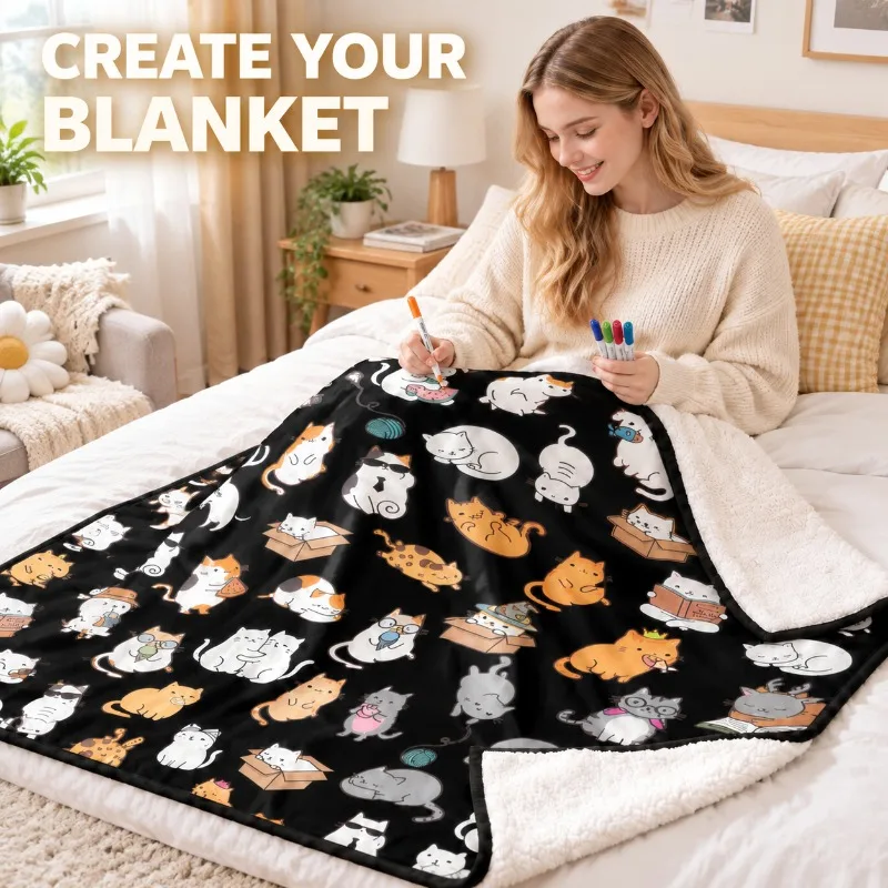 DIY Graffiti Blanket, Washable Soft Fleece Throw Blanket, Reusable Drawing Coloring Blanket, Creative Art Craft Gift for Girls