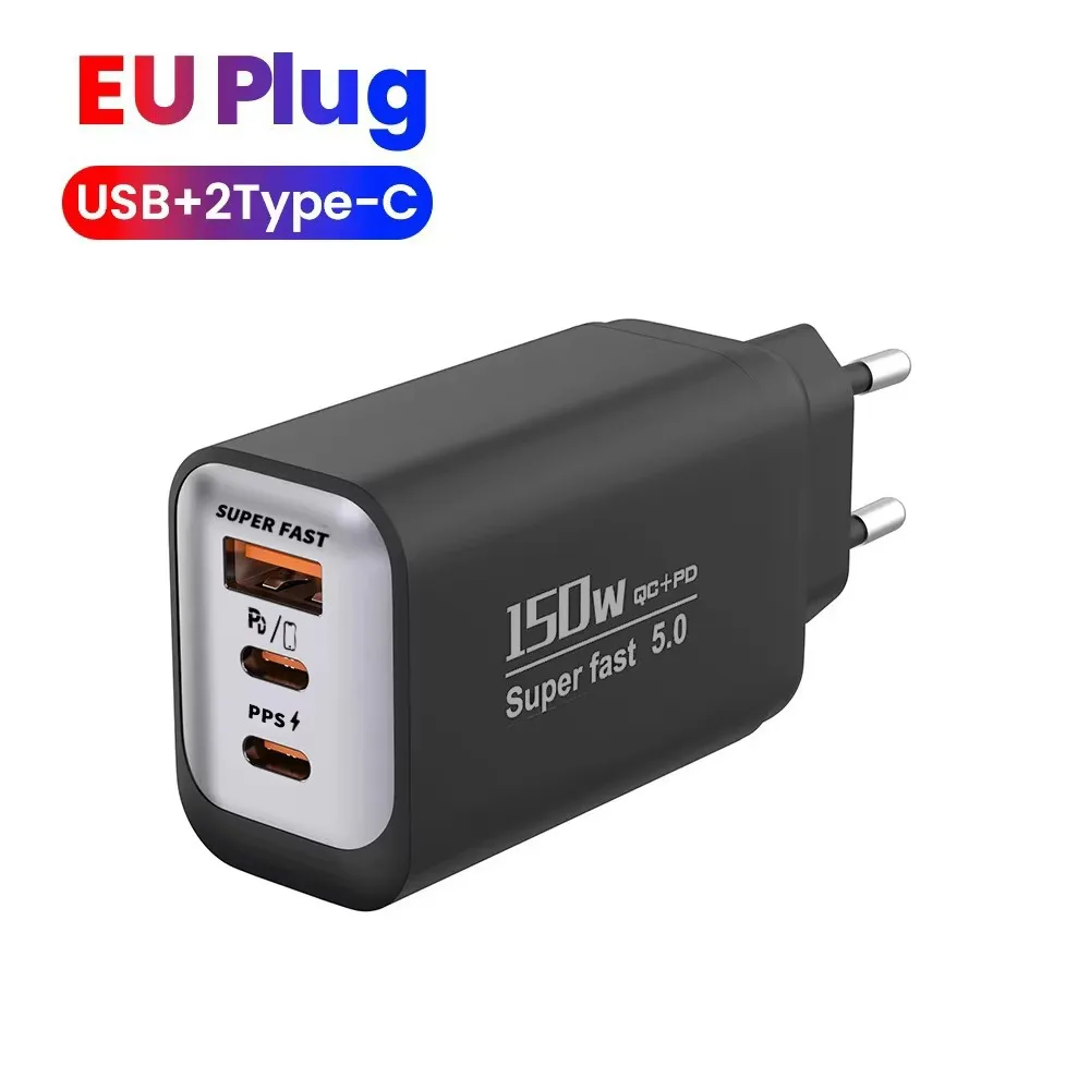 Multi Ports 150W Charger Plug USB A+C PD QC3.0 Phone Charger Adapter Fast Charging EU/US/UK for Huawei/Xiaomi/Samsung