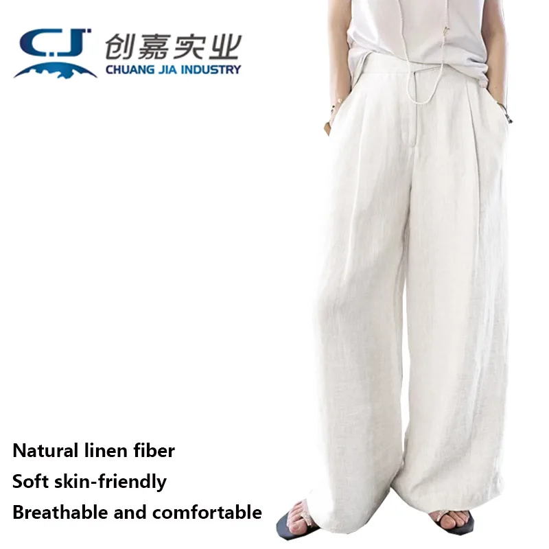 High Quality Linen Women's Pants Ginger Wide Leg Pants Temperament Generous Comfortable Easy Spring and Summer Good quality