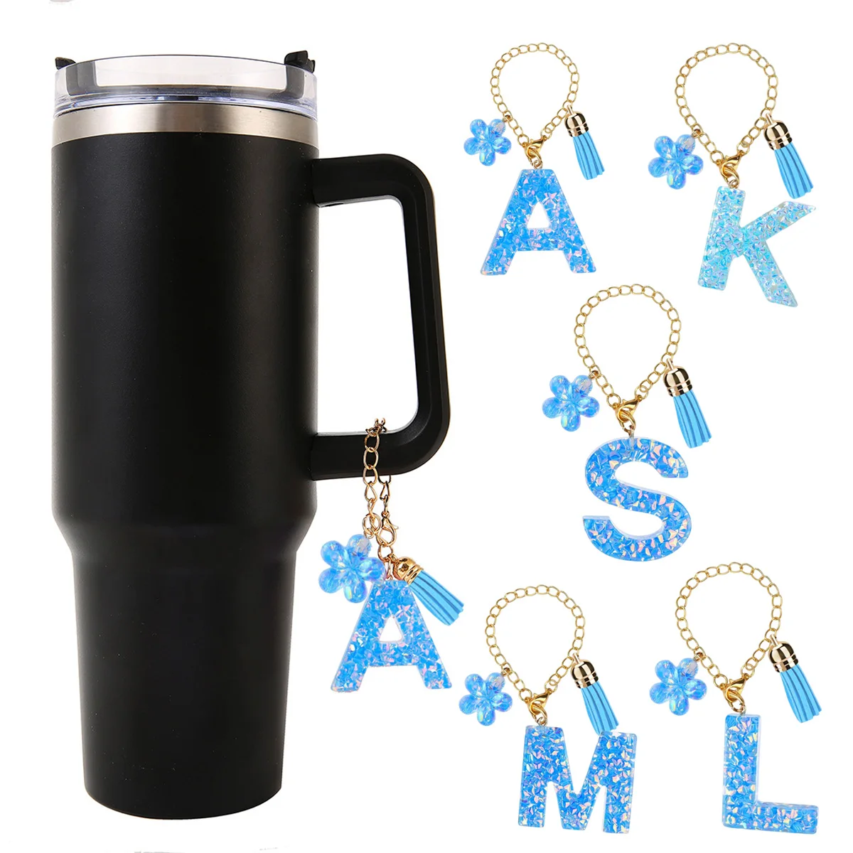 1/2 Piece Letter Pendant Accessory for Stanley Cup Handle, Butterfly-Shaped Cute Initial m Keychain Handle Pendant for Women's Stanley Cup, Suitable for Backpacks and Handbags, Paired with Fashionable Trendy Chains