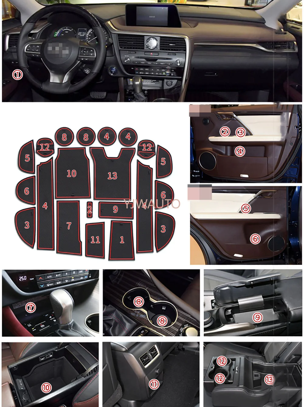 21 Pcs Non-slip Car Door Gate Slot Mats Carpets Position Cup Holder Pads For Lexus RX200T 450H 2016 Door Groove Mat