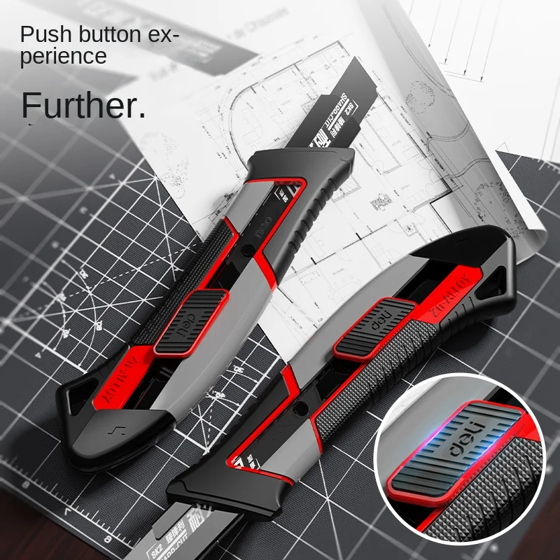 Deli 1 Pcs 18mm Aluminium, Zinc Alloy Heavy Duty Knife Multifunction Push Button Self-locking Design Household Utility Knives